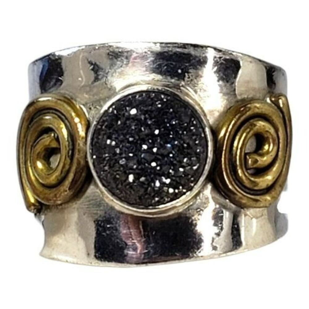 Druzy Ring 925 Sterling Silver & Copper India Wide Band